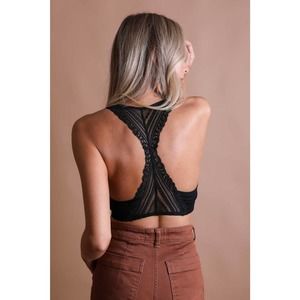 Black Seamless Front Lace Racerback Bralette